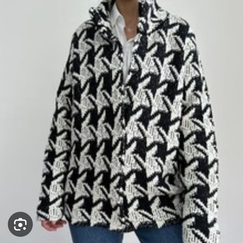 Chico's Ivory & Black Houndstooth Knit Sweater Jacket